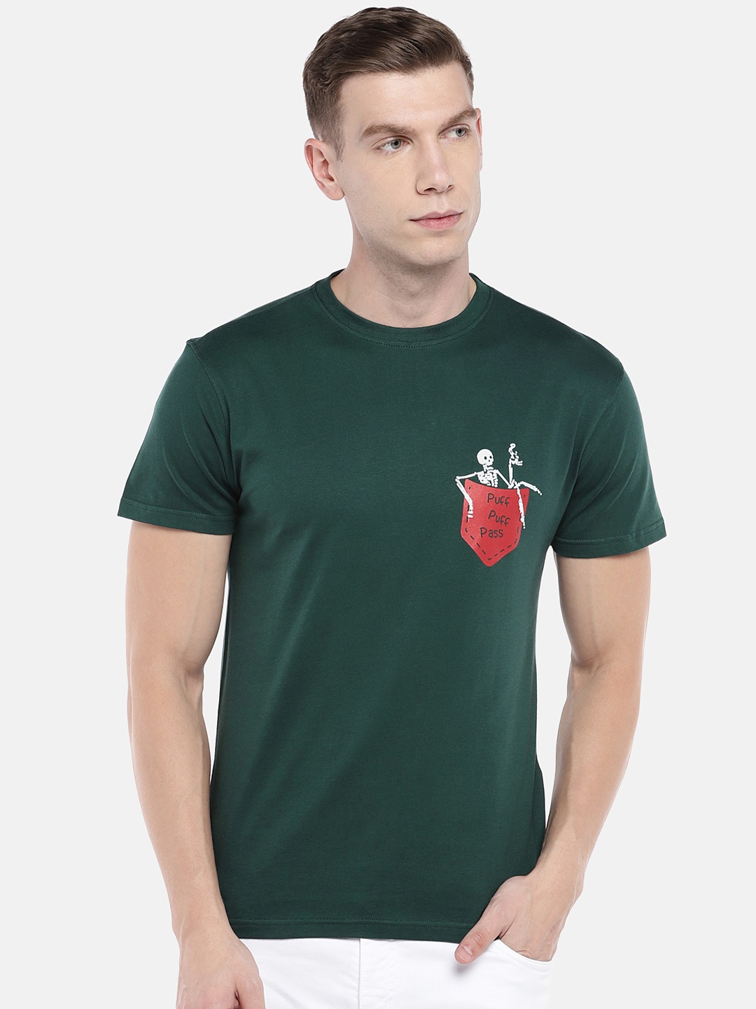 

Globus Men Green Printed Round Neck T-shirt