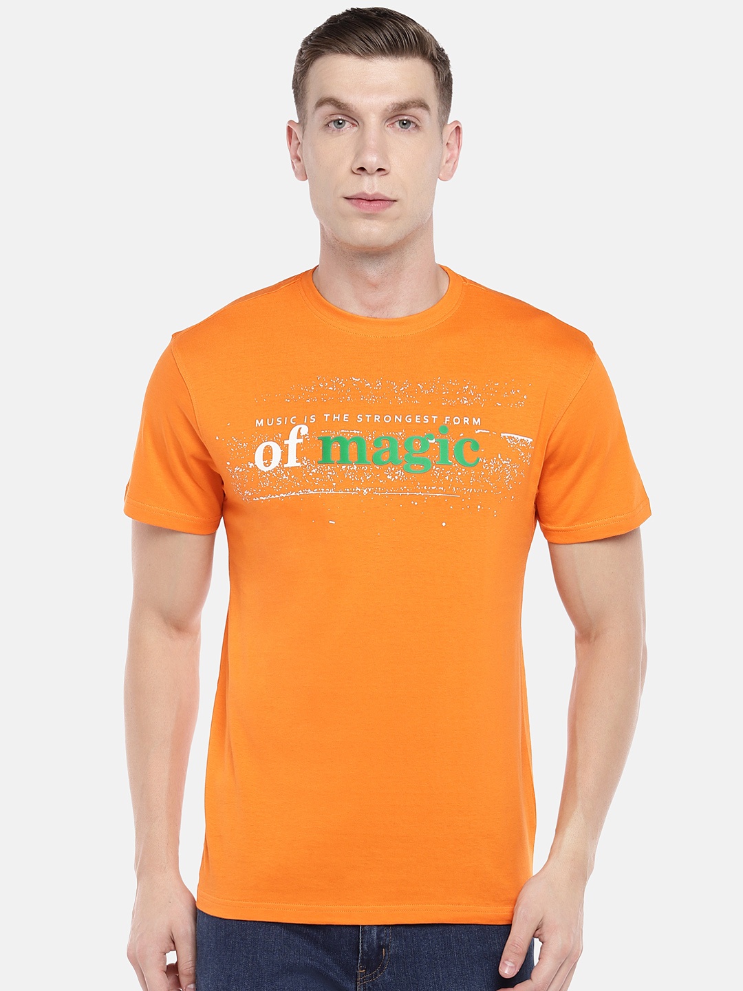 

Globus Men Orange Printed Round Neck T-shirt