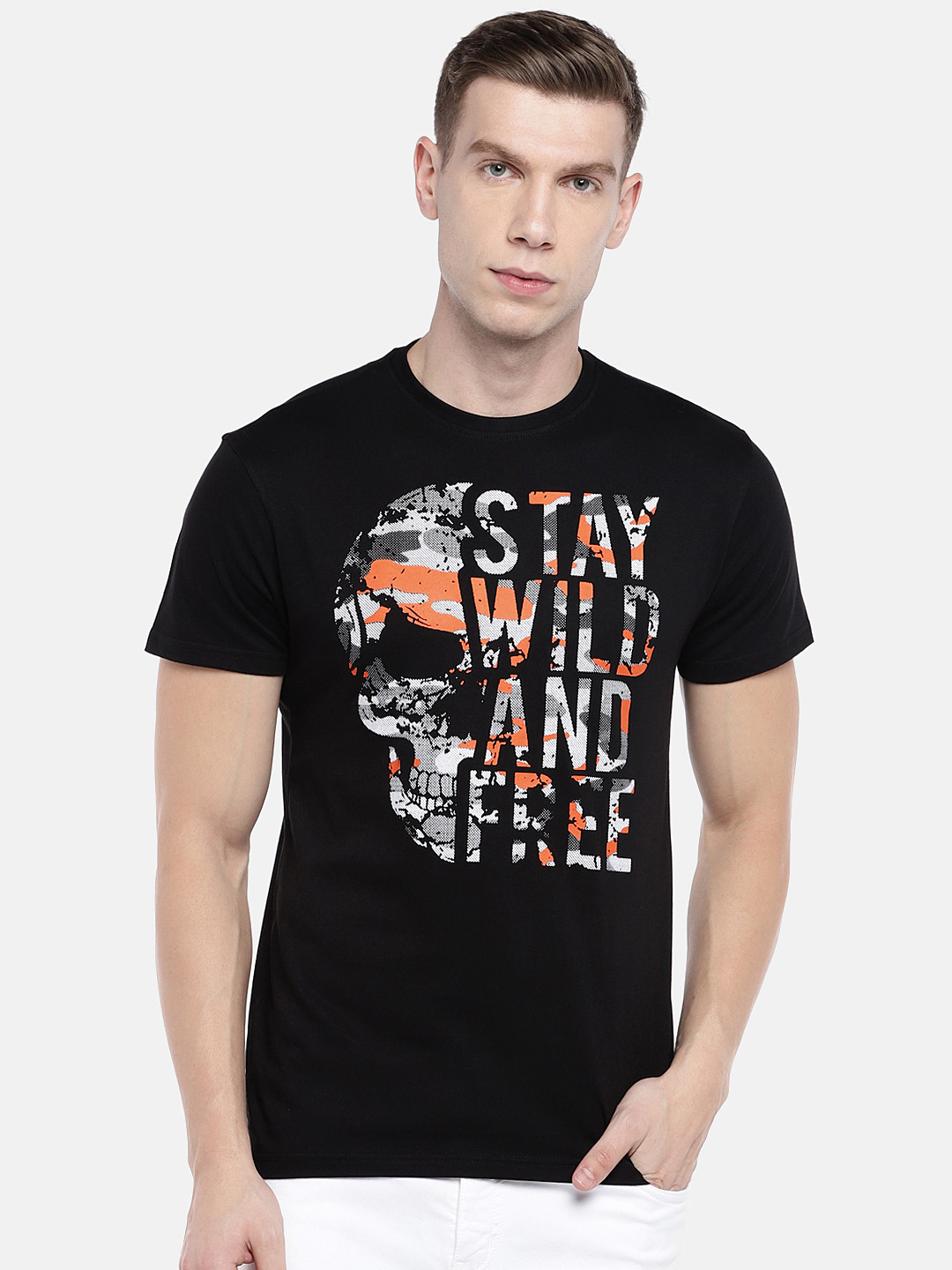 

Globus Men Black Printed Round Neck T-shirt