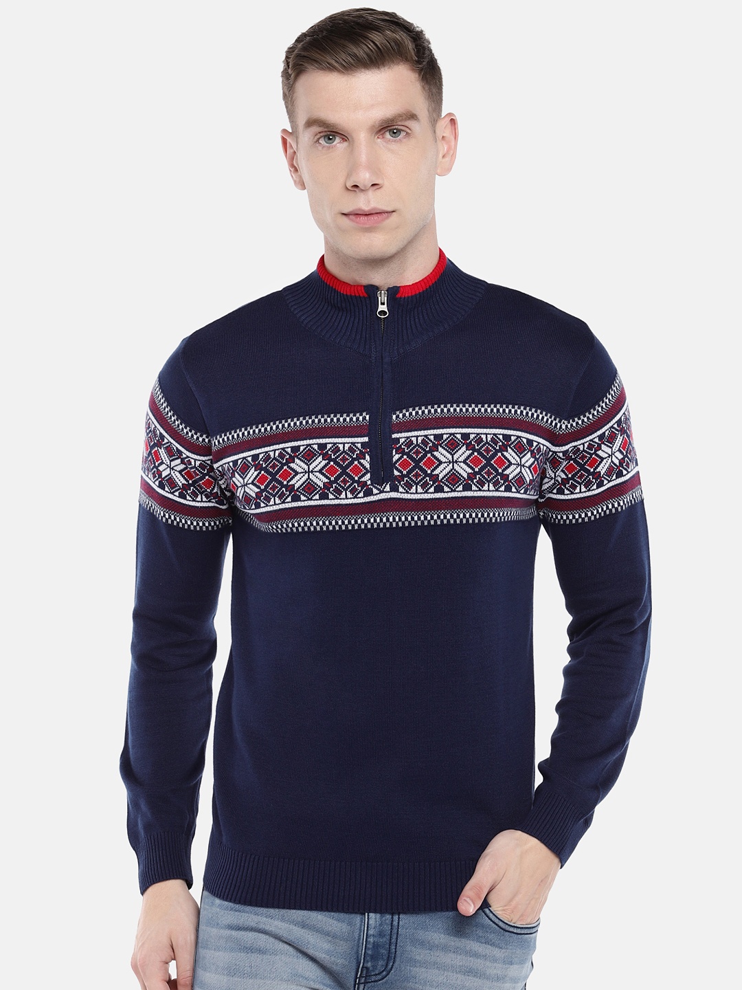

Globus Men Blue Printed Pullover Sweater