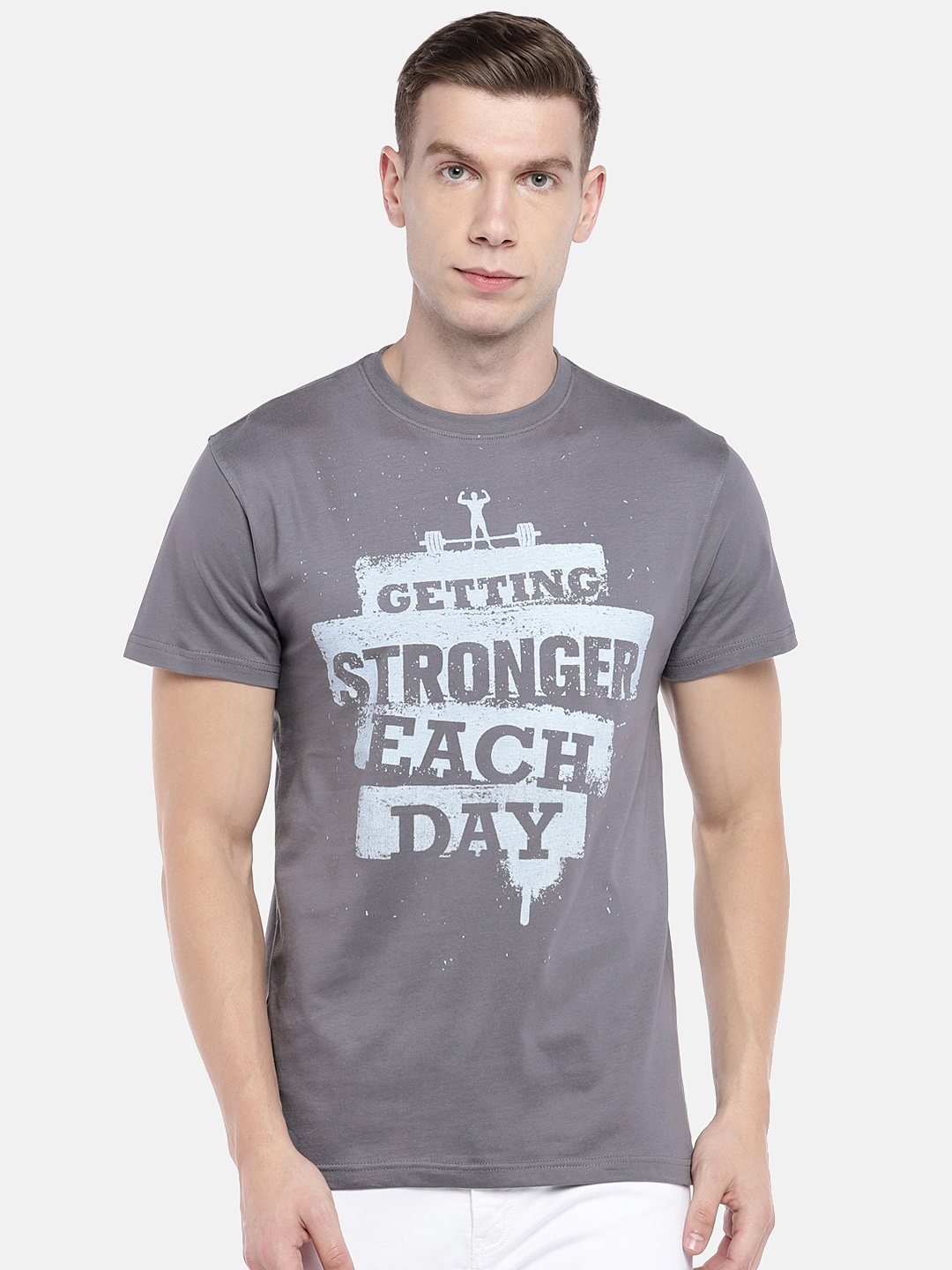 

Globus Men Grey Printed Round Neck T-shirt
