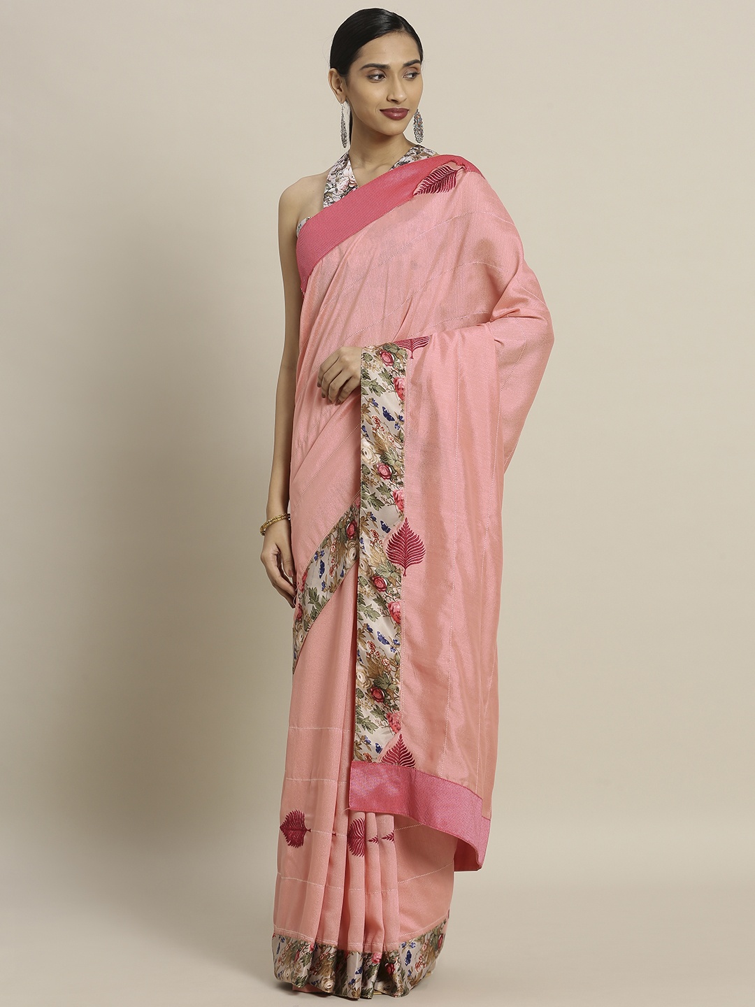 

Shaily Pink Embroidered Pure Silk Saree