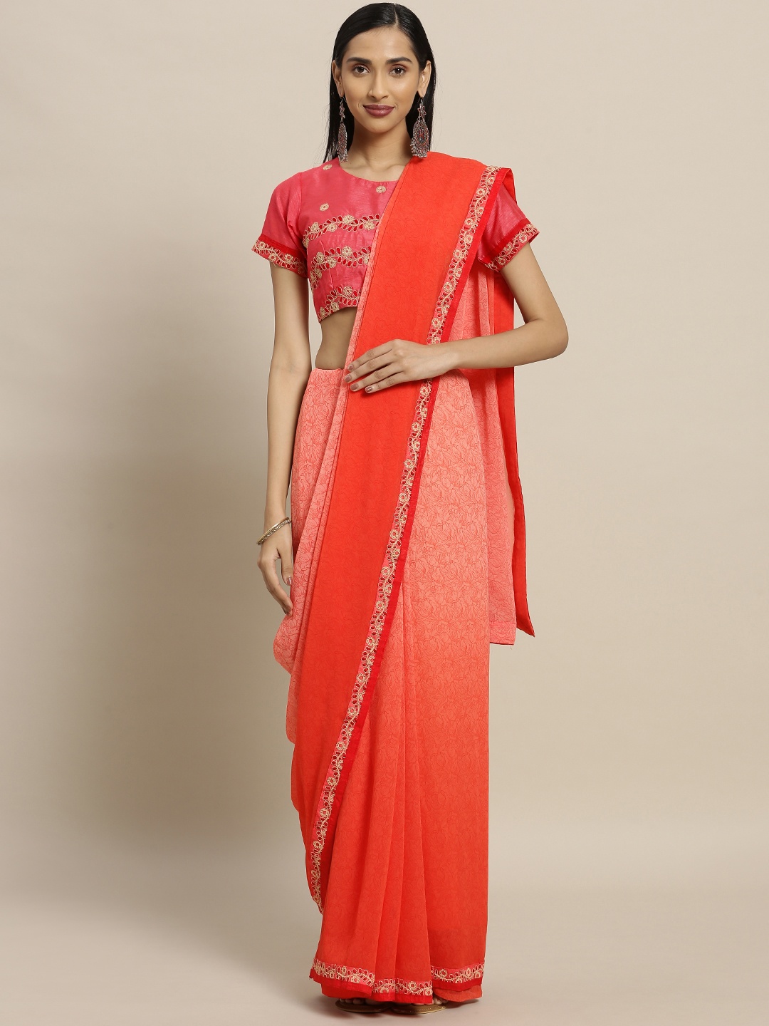 

Shaily Pink Printed Pure Georgette Saree