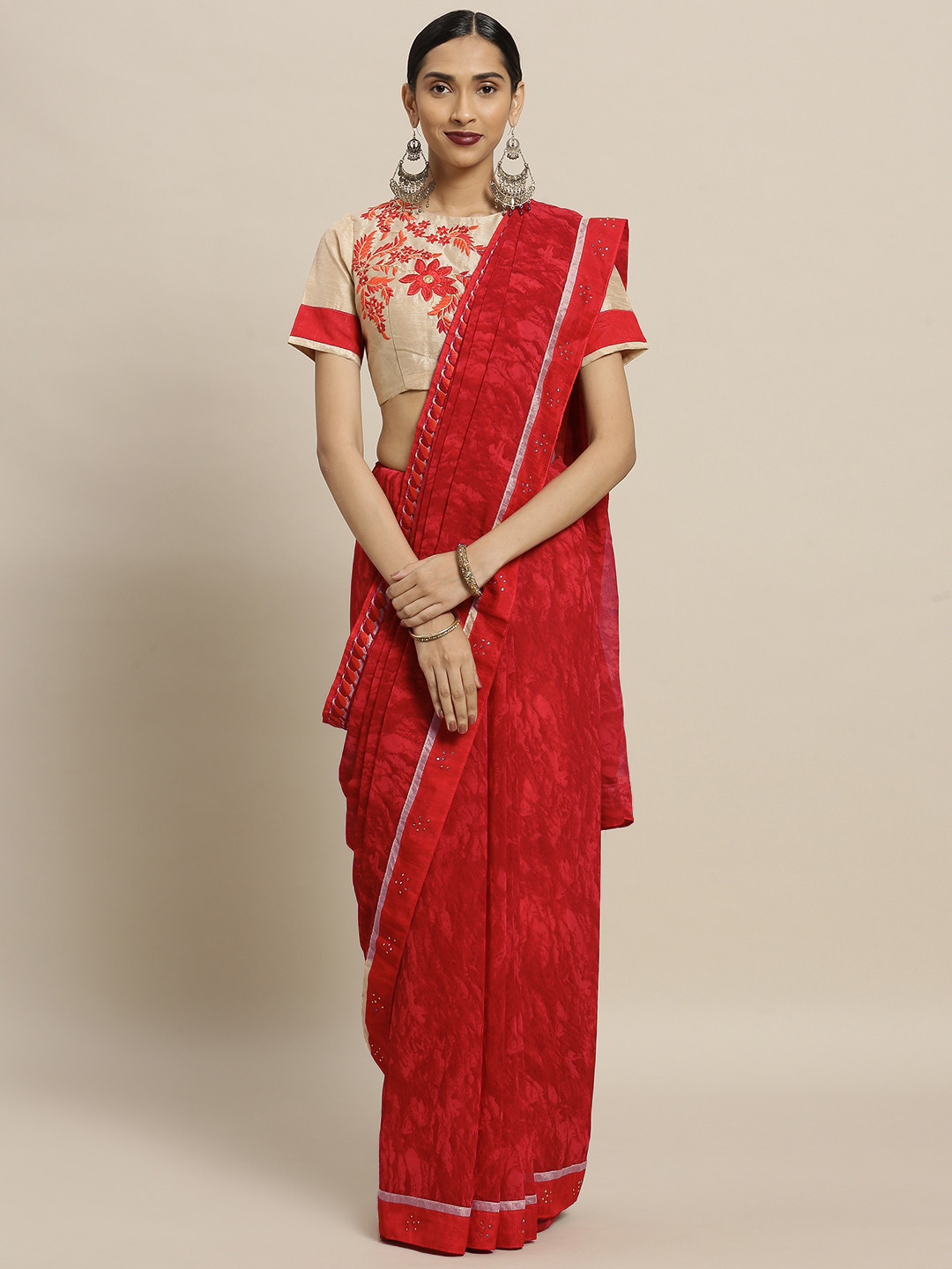

Shaily Red Printed Pure Georgette Saree
