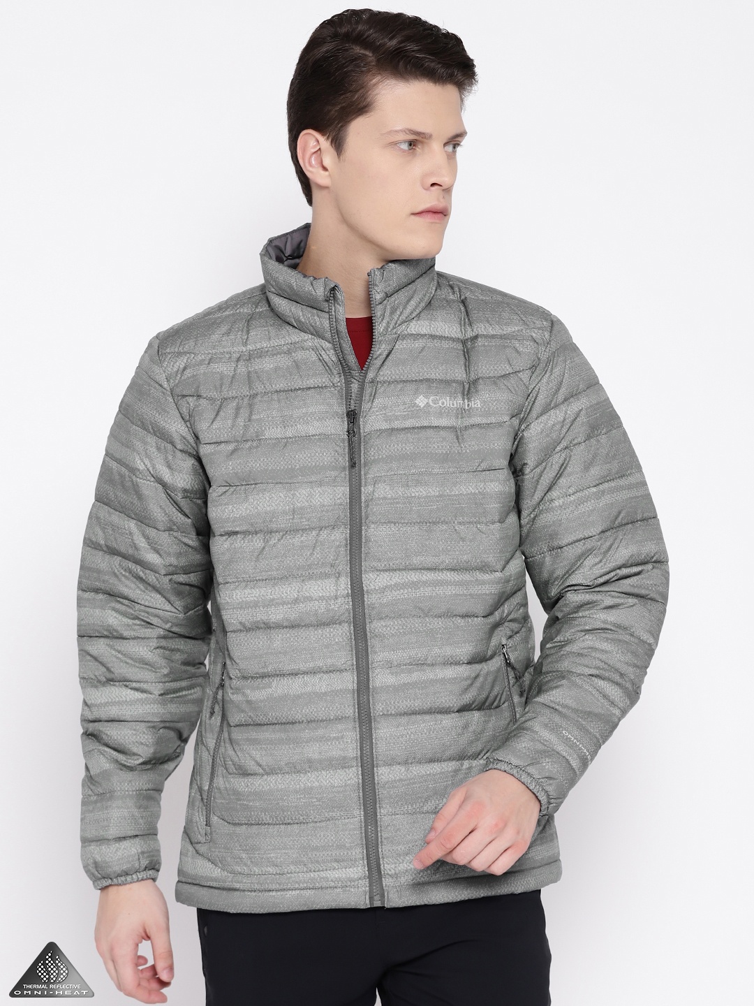 

Columbia Men Grey Powder Lite Hiking Jacket Printed Hiking Puffer Jacket