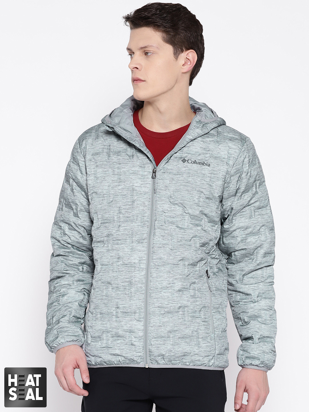 

Columbia Men Grey Slub Effect Delta Ridge Down Hooded Hiking Jacket