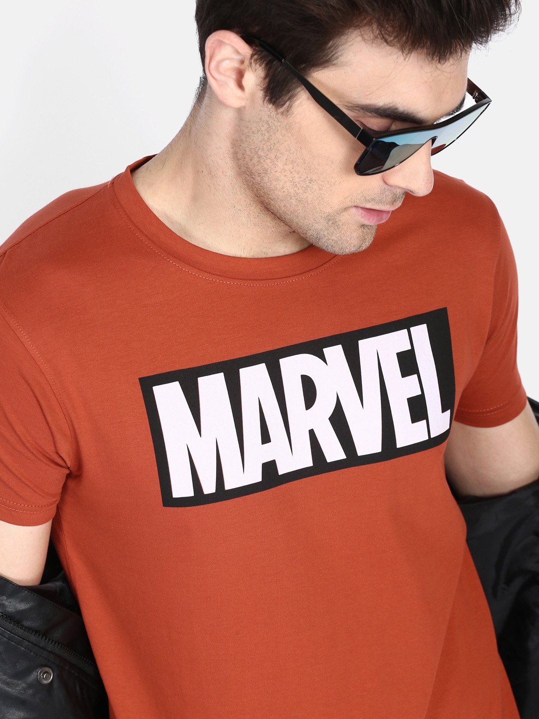 

Kook N Keech Marvel Men Rust Orange White Printed Round Neck Pure Cotton T-shirt