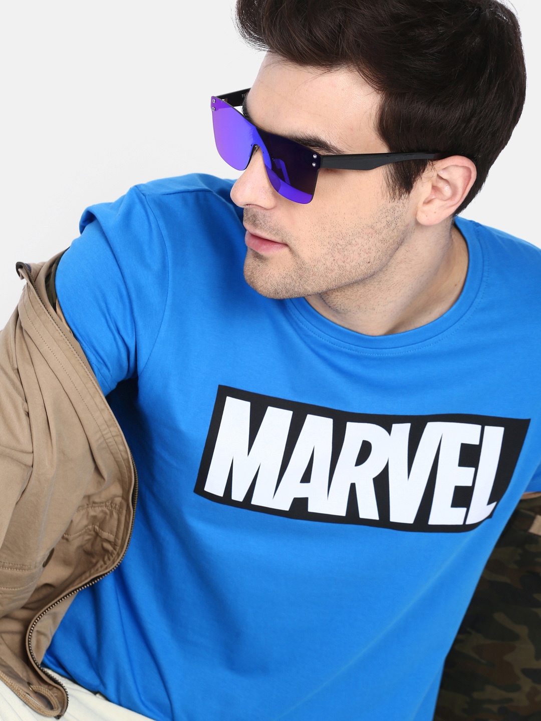 

Kook N Keech Marvel Men Blue White Printed Round Neck Pure Cotton T-shirt