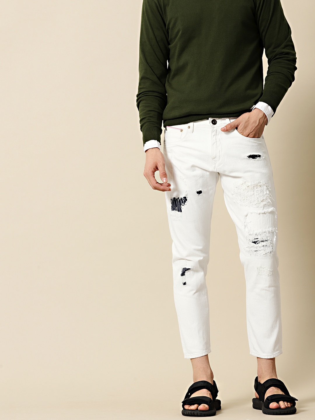 

Mr Bowerbird Men White Liberal Fit Mid-Rise Highly Distressed Jeans