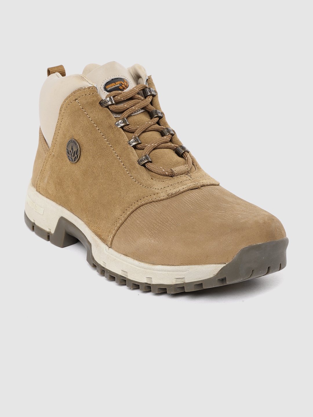 

Woodland Men Brown Solid Nubuck Mid-Top Flat Boots