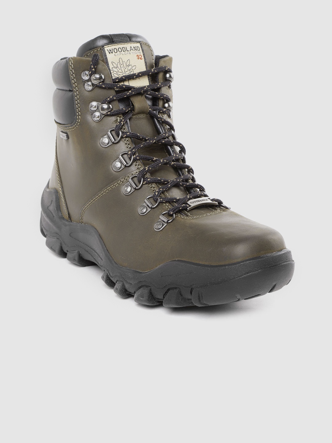

Woodland Men Olive Green Solid Nubuck Leather Mid-Top Flat Boots