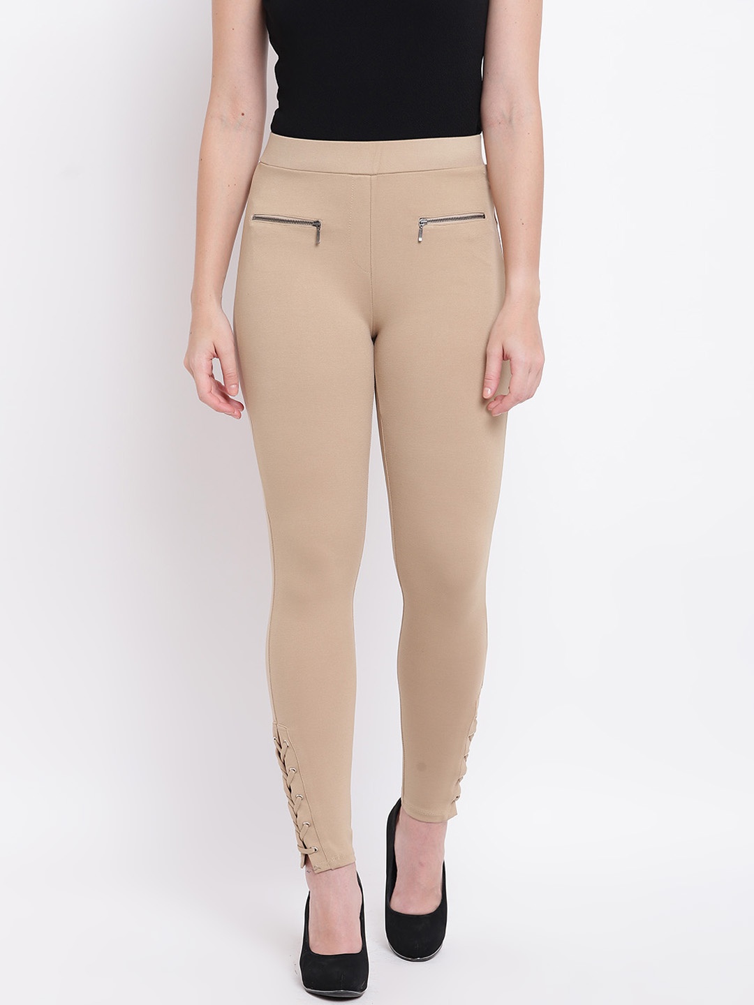 

Deewa Women Beige Slim Fit Solid Treggings
