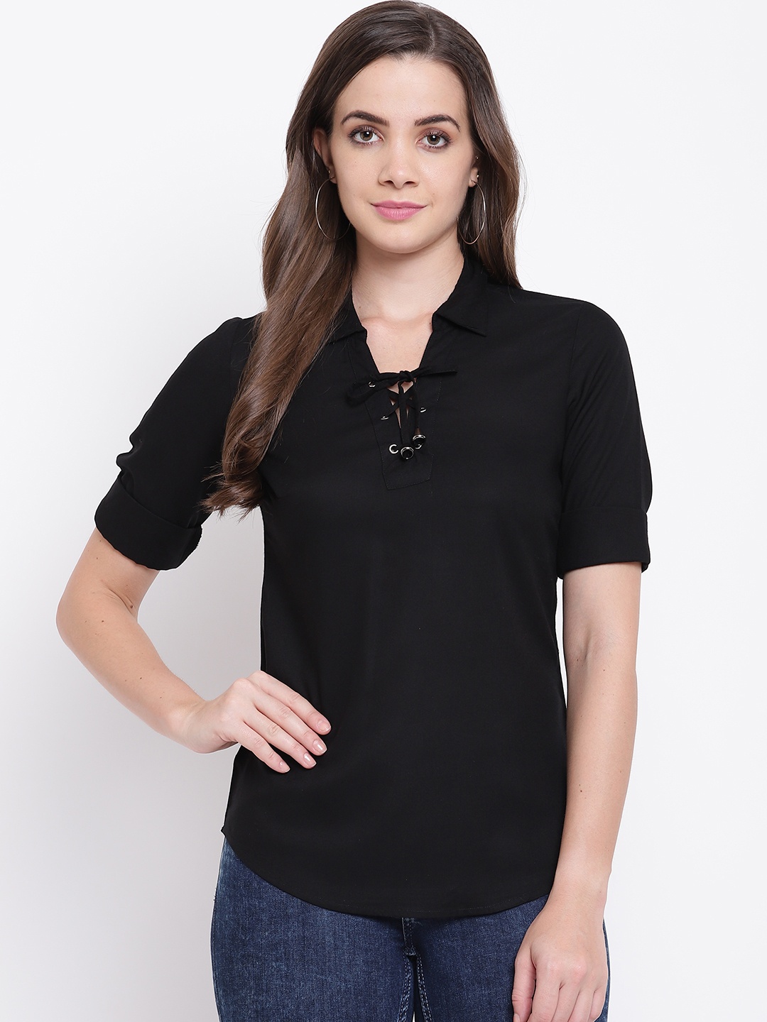 

Deewa Women Black Solid Regular Top