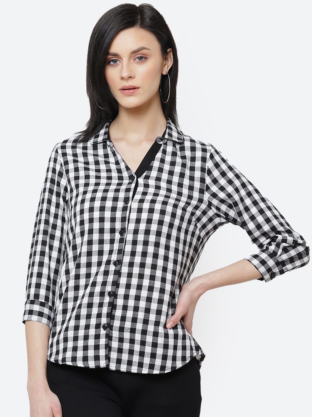 

Deewa Women Black & White Regular Fit Checked Casual Shirt