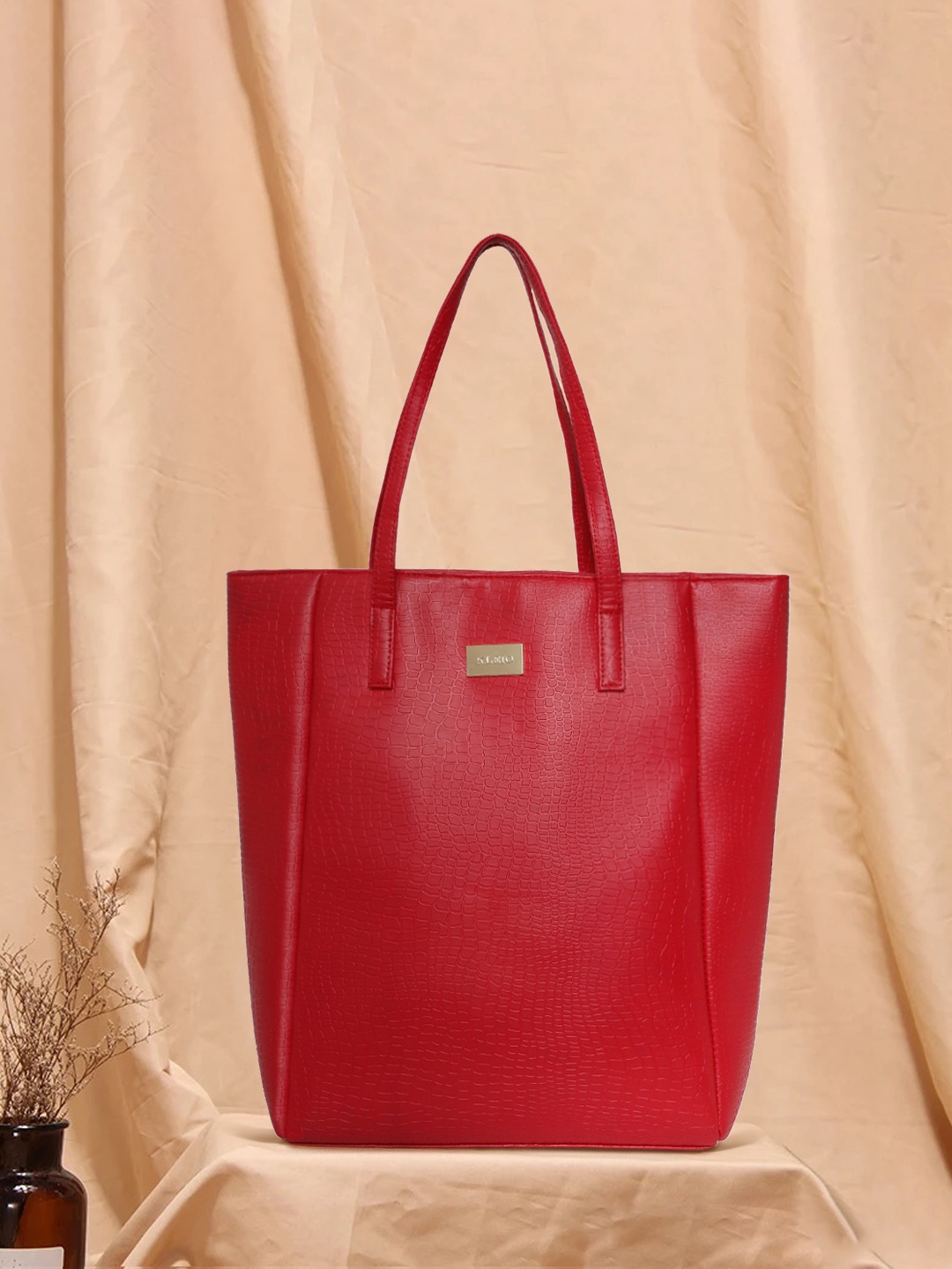 

KLEIO Croco Pattern Structured Tote Bag, Red