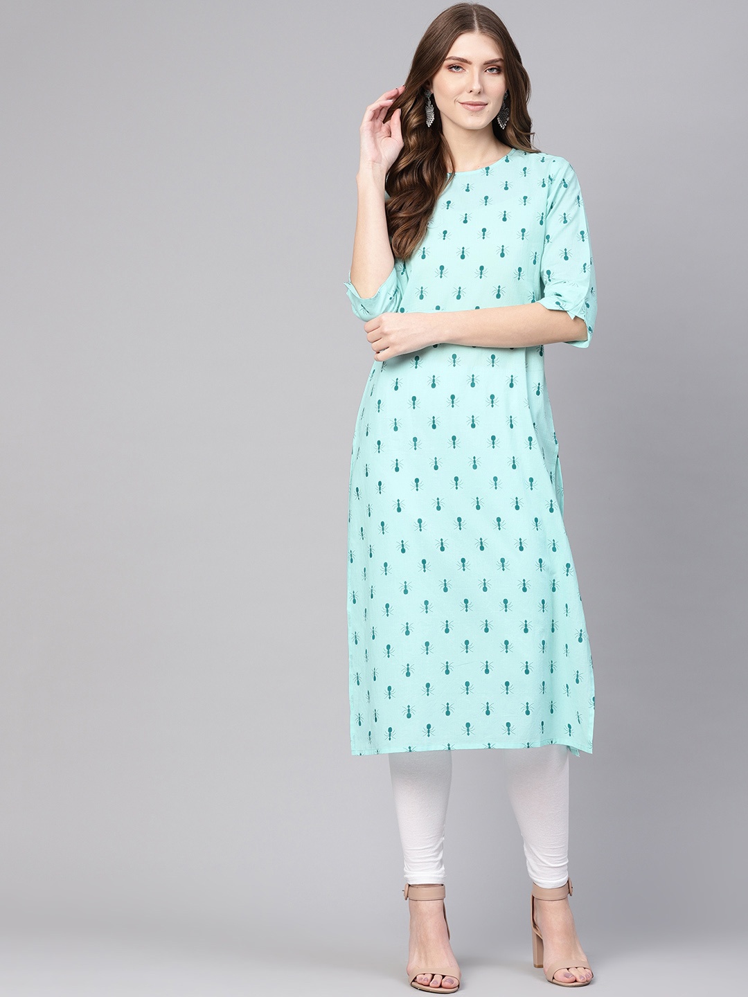 

Nayo Women Green Quirky Printed Straight Kurta