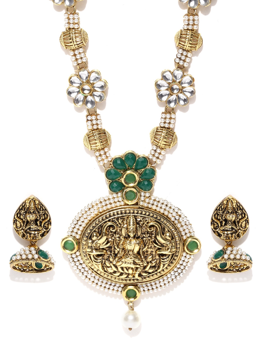 

Zaveri Pearls Gold-Toned & Off-White Temple Jewellery Set