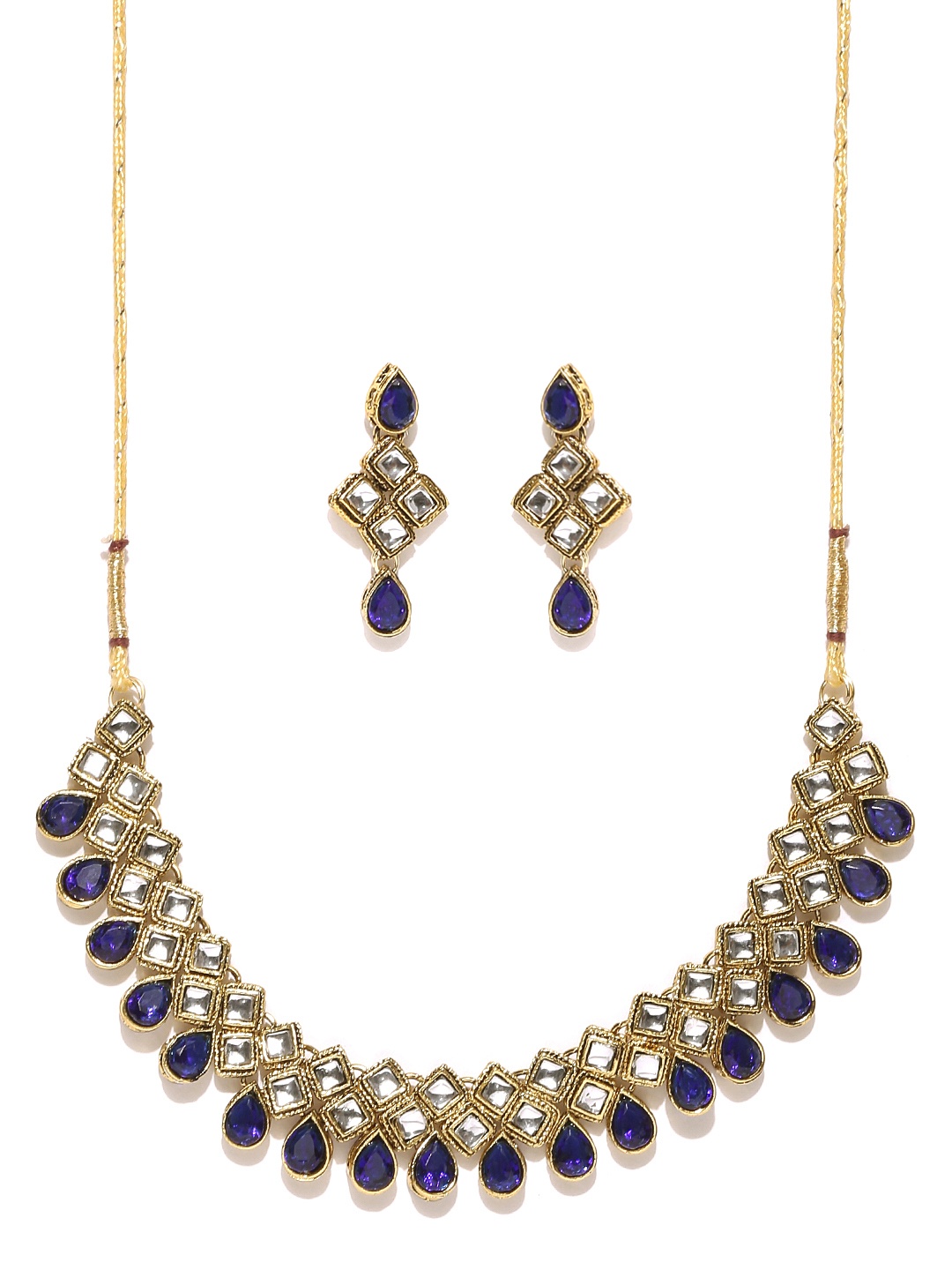 

Zaveri Pearls Gold-Toned & Blue Stone-Studded Jewellery Set