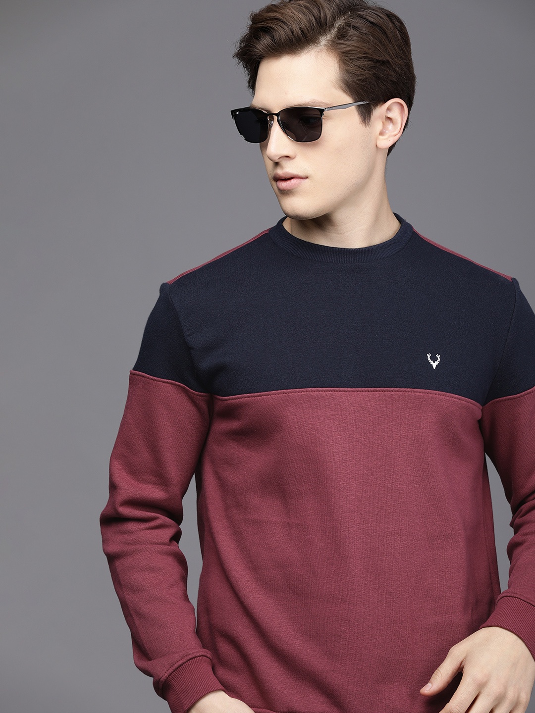 

Allen Solly Sport Men Maroon & Navy Blue Colourblocked Sweatshirt