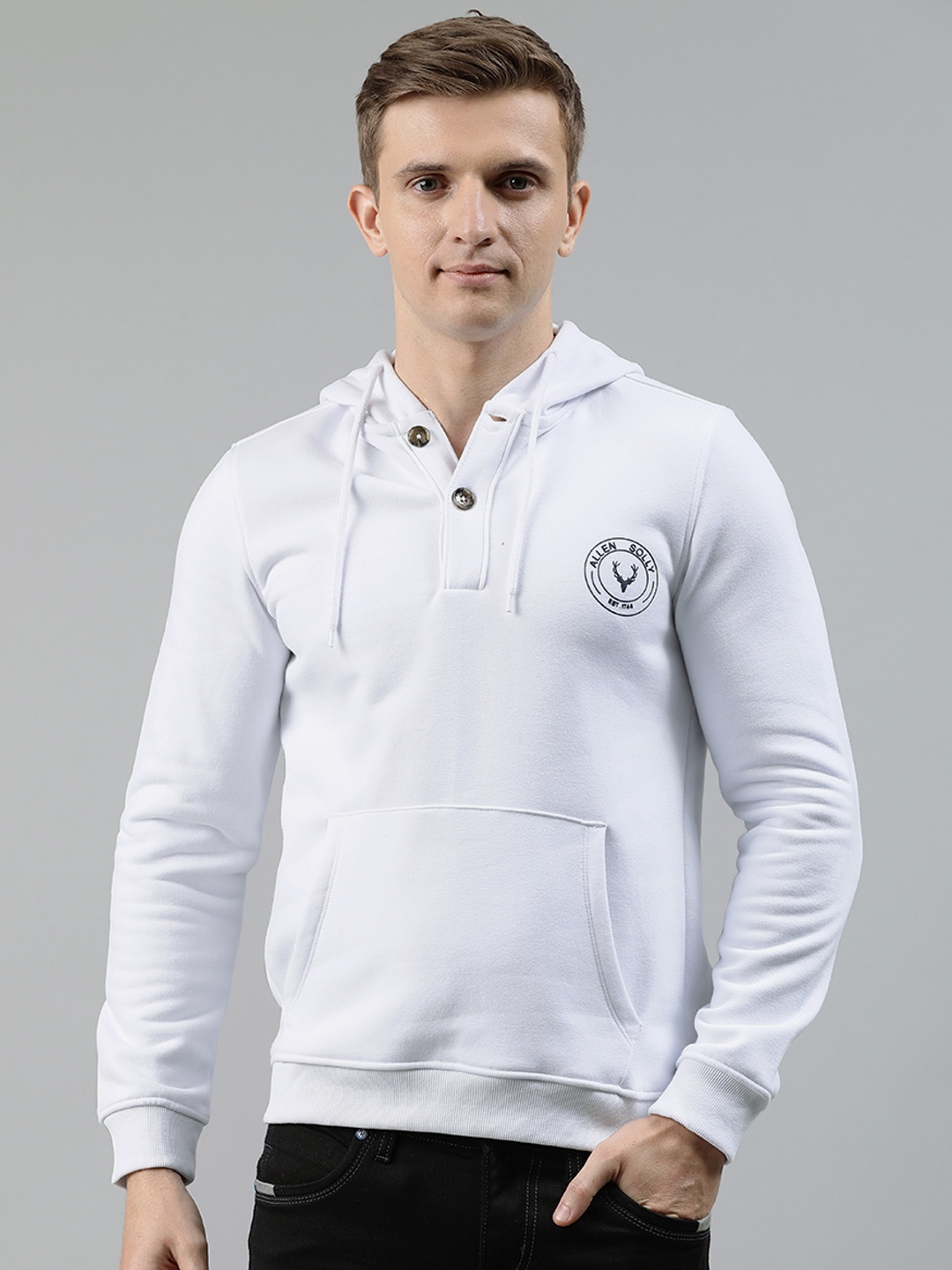 

Allen Solly Men White Solid Hooded Sweatshirt