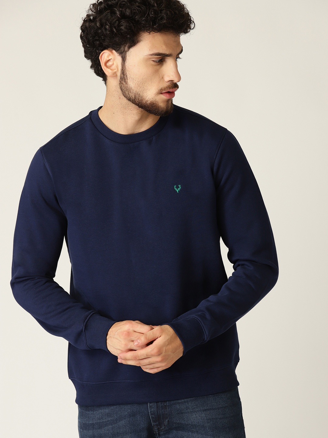 

Allen Solly Men Navy Blue Solid Sweatshirt