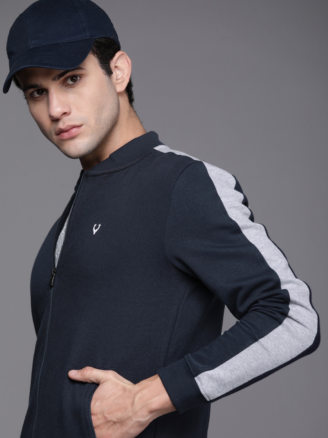 

Allen Solly Sport Men Navy Blue & Grey Solid Sweatshirt