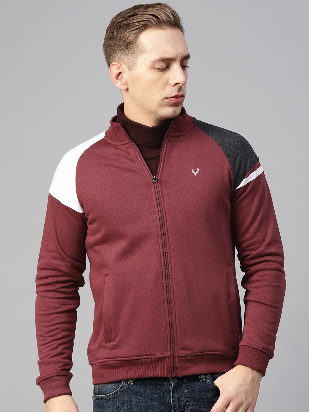 

Allen Solly Men Burgundy Solid Sweatshirt