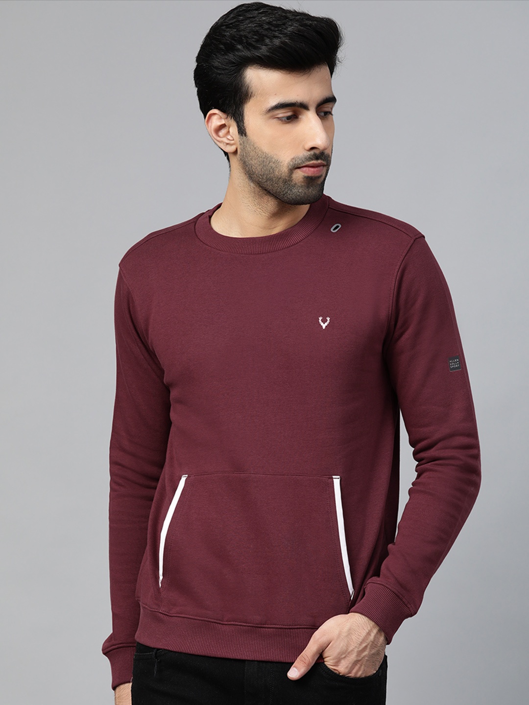 

Allen Solly Men Burgundy Solid Sweatshirt
