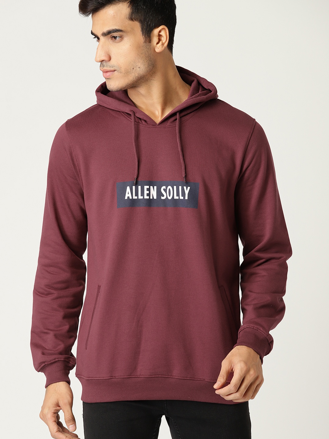 

Allen Solly Men Burgundy Printed Hooded Sweatshirt
