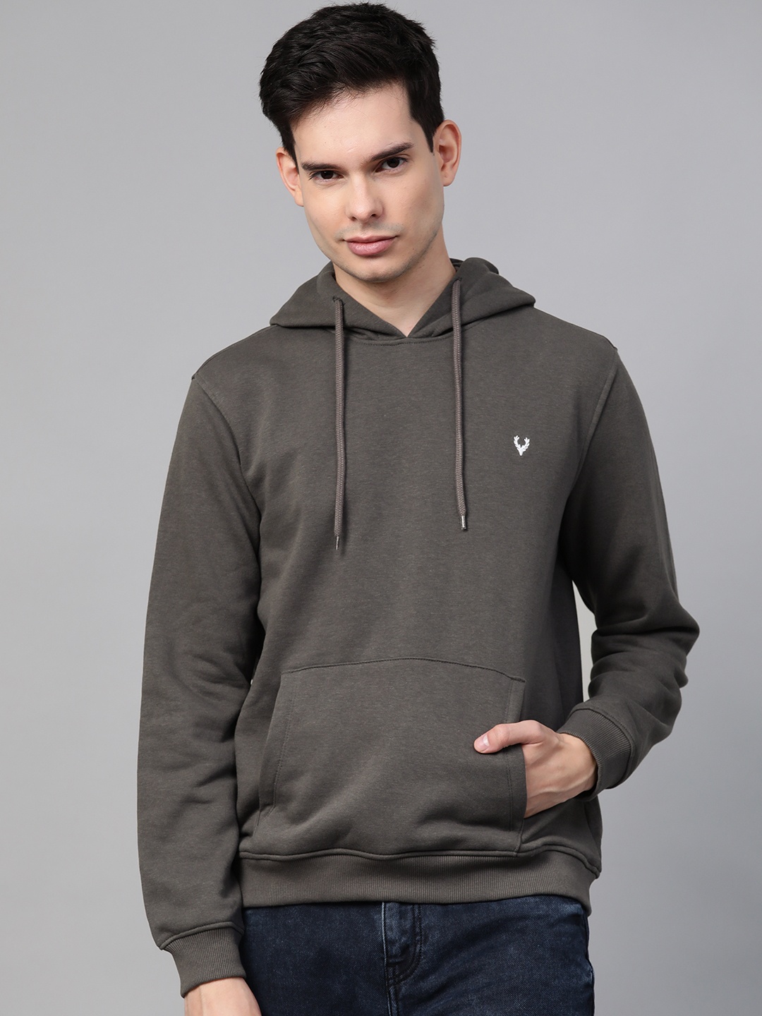 

Allen Solly Men Charcoal Grey Solid Hooded Sweatshirt