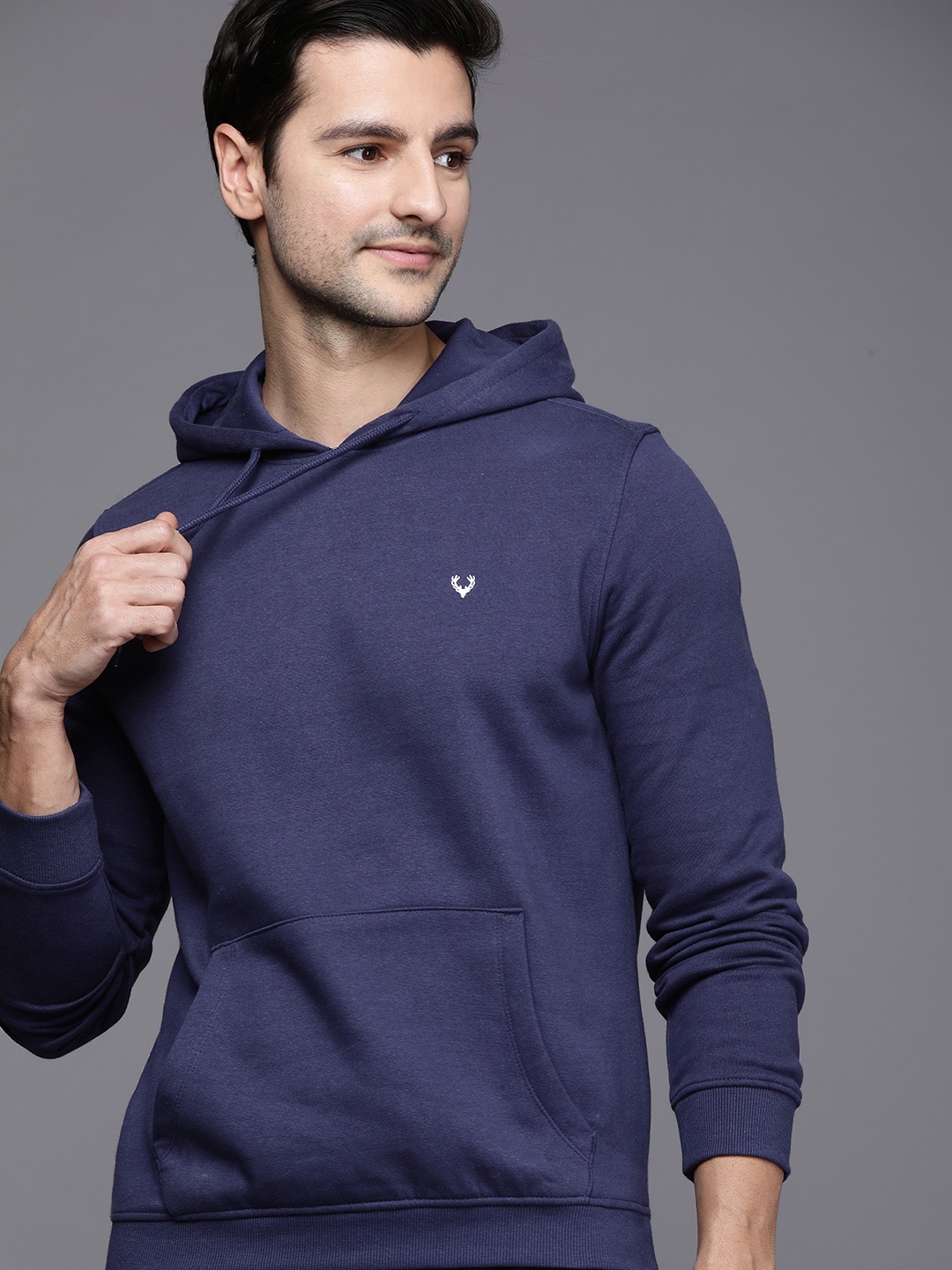 

Allen Solly Men Navy Blue Solid Hooded Sweatshirt