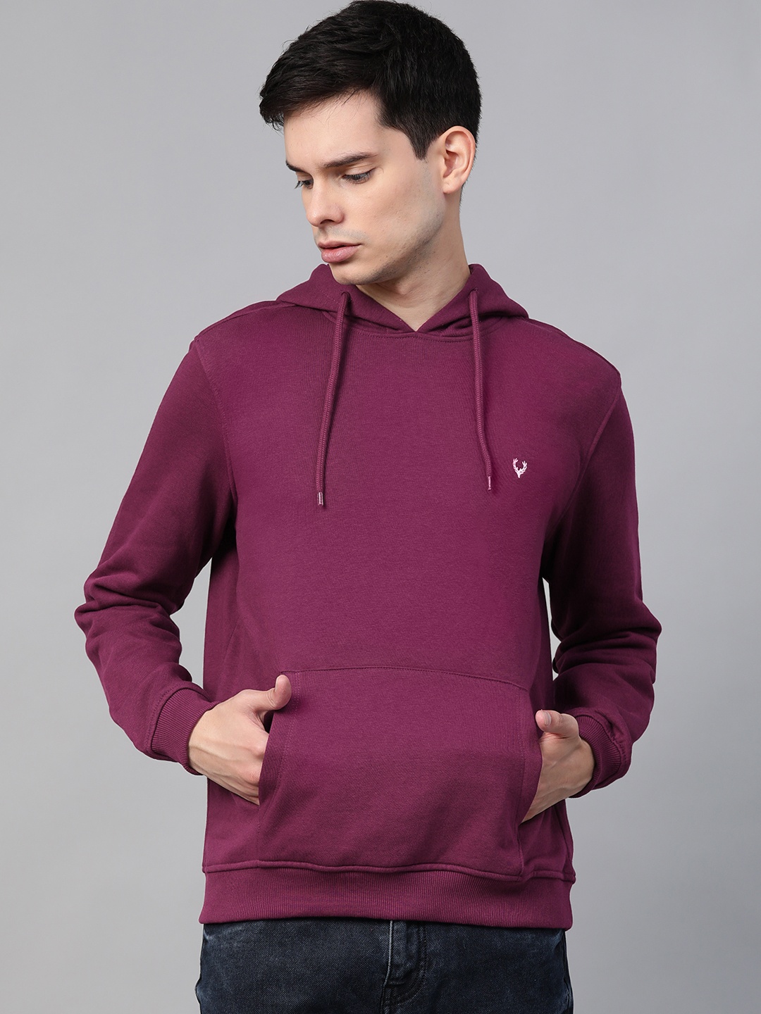 

Allen Solly Men Purple Solid Hooded Sweatshirt