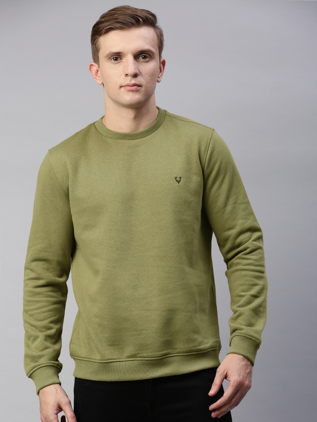 

Allen Solly Men Olive Green Solid Sweatshirt