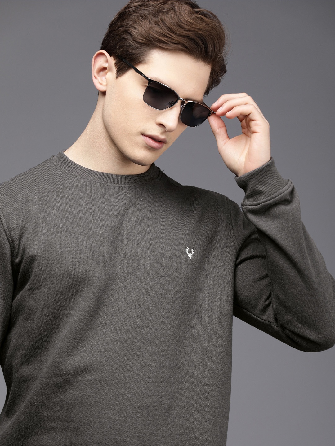 

Allen Solly Men Charcoal Grey Solid Sweatshirt