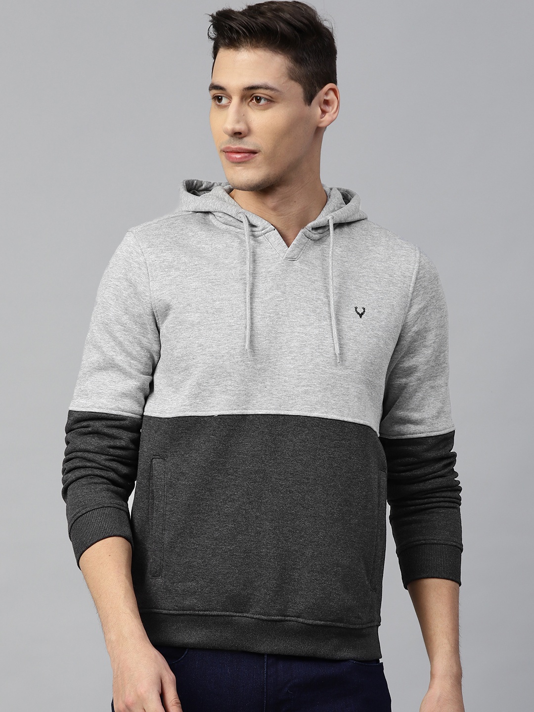 

Allen Solly Sport Men Grey Colourblocked Hooded Sweatshirt