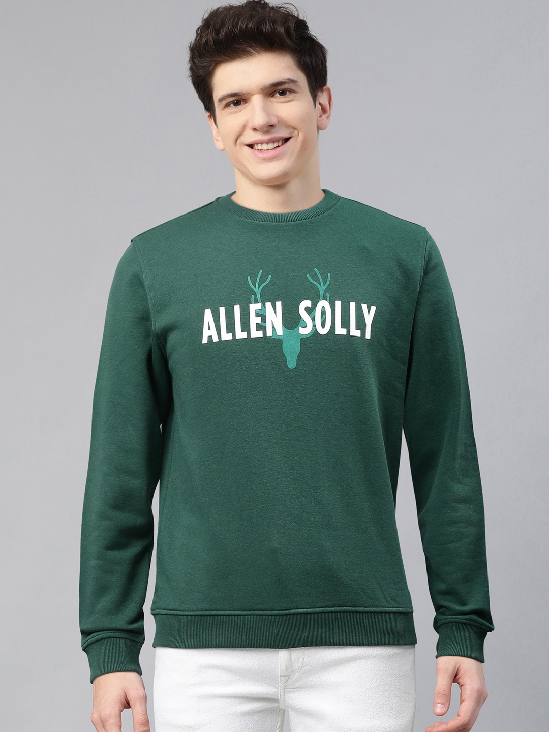 

Allen Solly Men Green & White Solid Sweatshirt