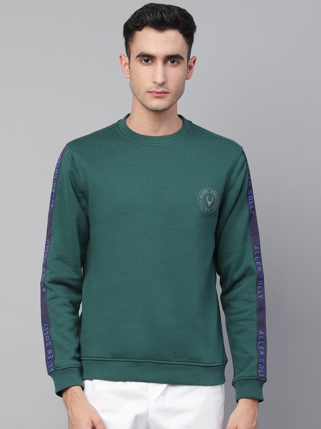 

Allen Solly Sport Men Green Solid Sweatshirt with Side Stripes