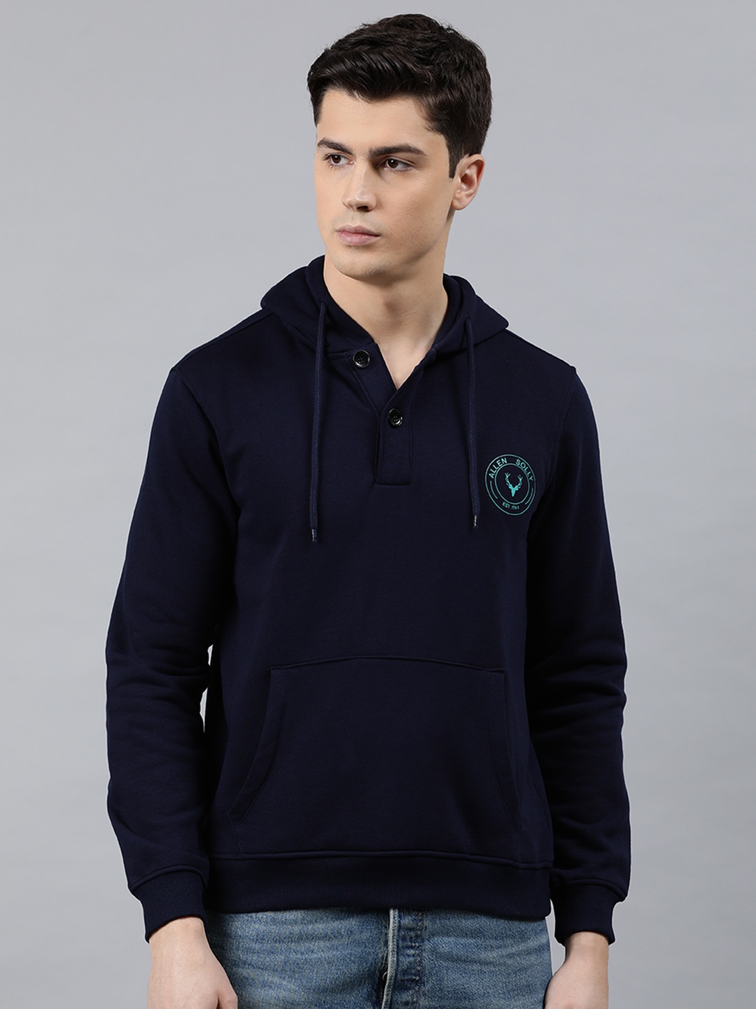 

Allen Solly Men Navy Blue Solid Hooded Sweatshirt