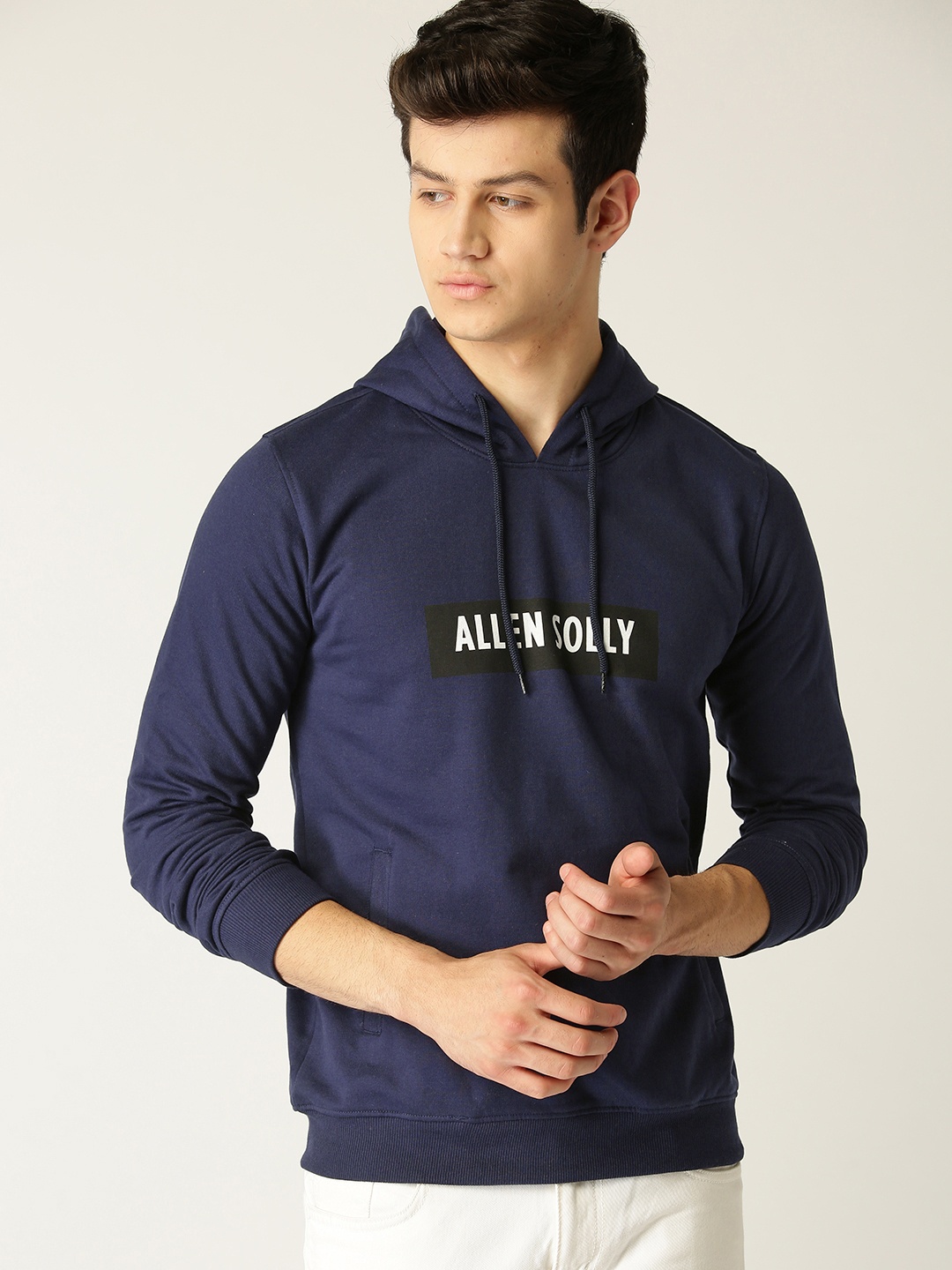 

Allen Solly Men Navy Blue Solid Hooded Sweatshirt