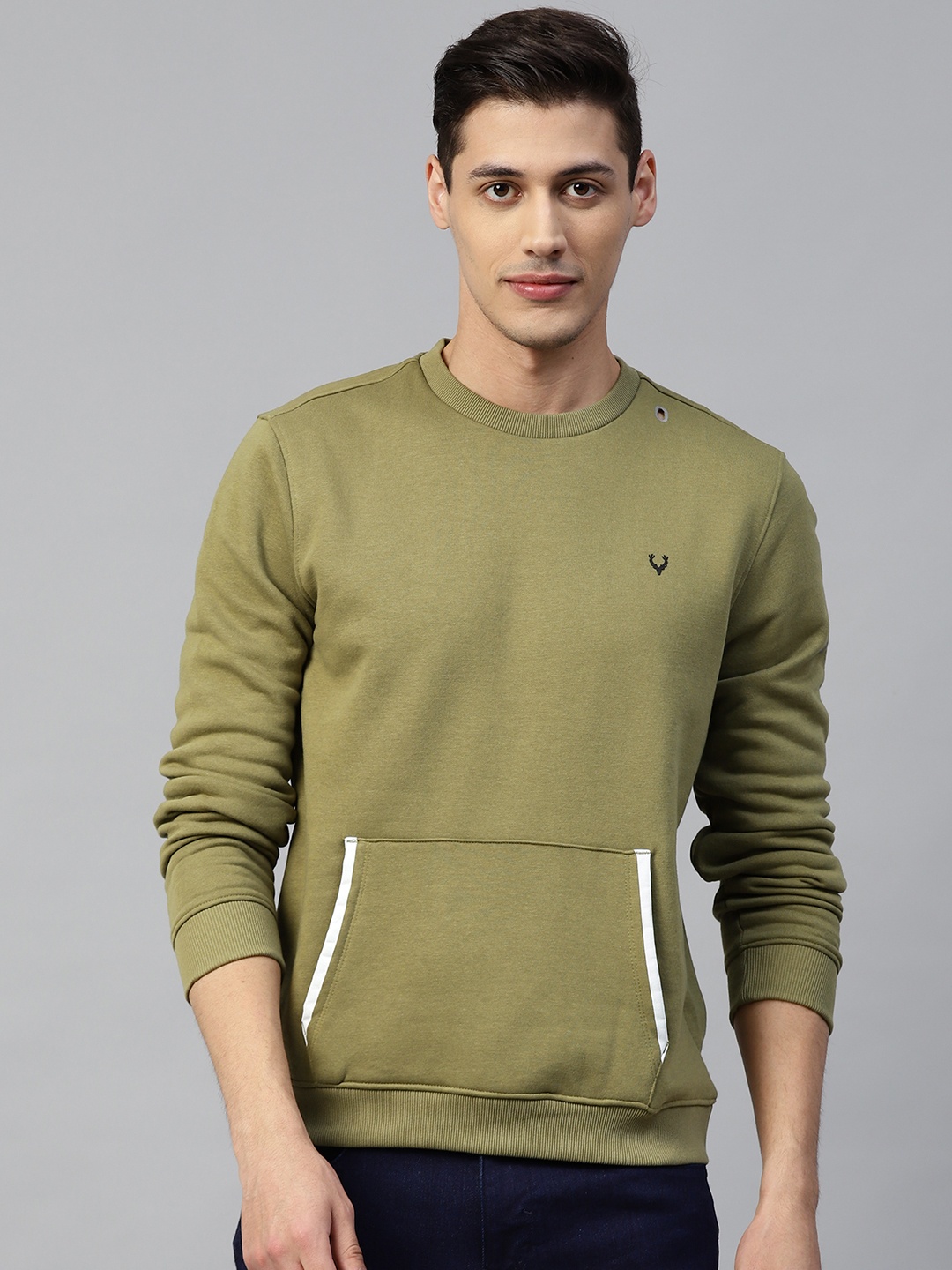 

Allen Solly Men Olive Green Solid Sweatshirt
