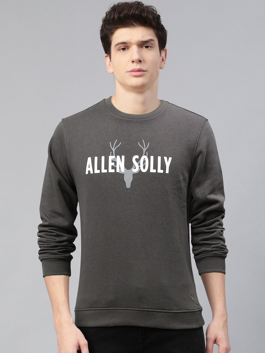 

Allen Solly Men Charcoal Grey & White Solid Sweatshirt