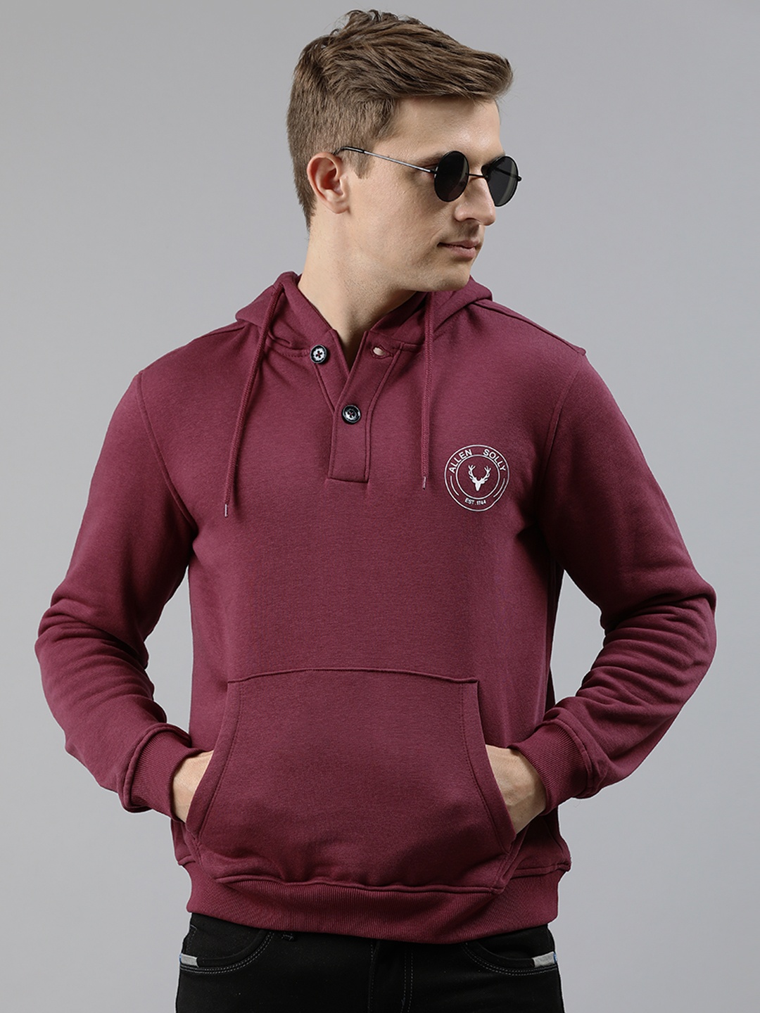 

Allen Solly Men Burgundy Solid Hooded Sweatshirt