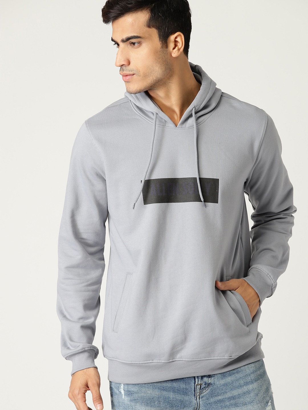 

Allen Solly Men Grey Solid Hooded Sweatshirt