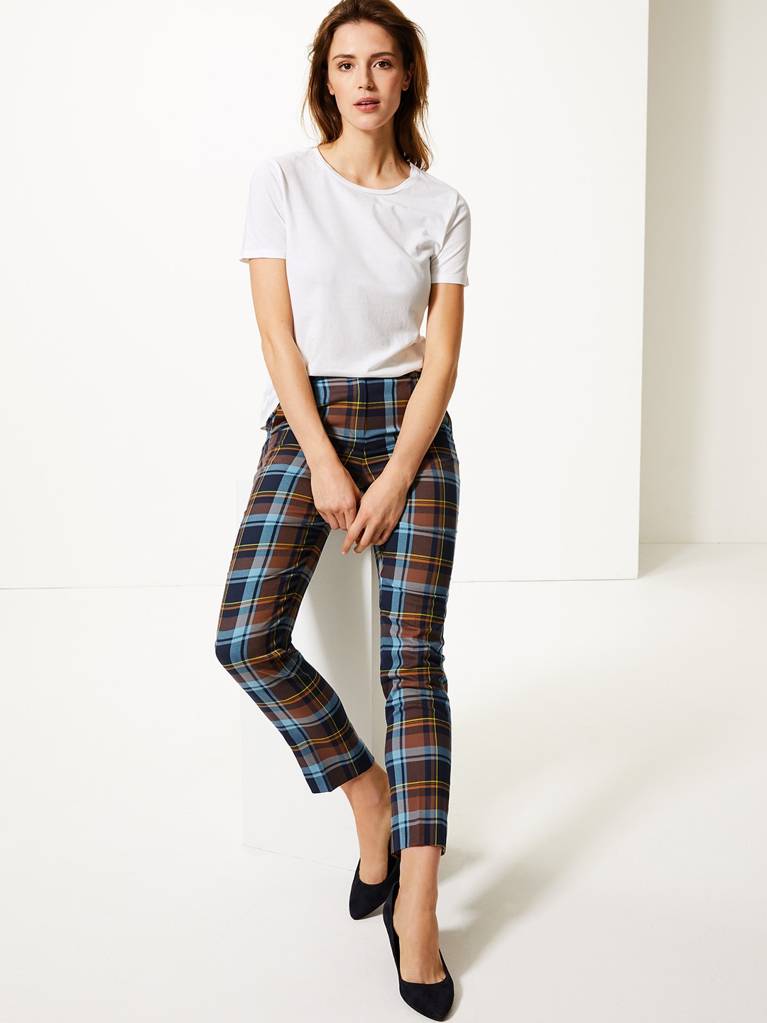 

Marks & Spencer Women Brown & Blue Flared Checked Formal Trousers