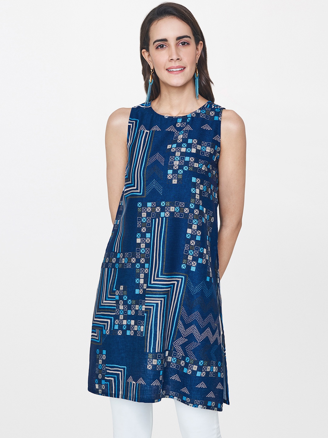 

Global Desi Women Navy Blue Printed Tunic