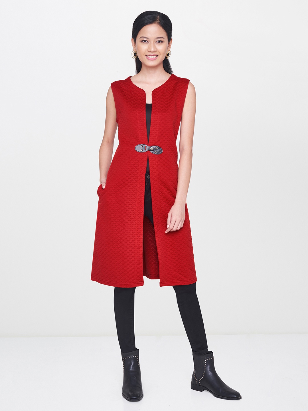 

Global Desi Women Red Self Design Jacket