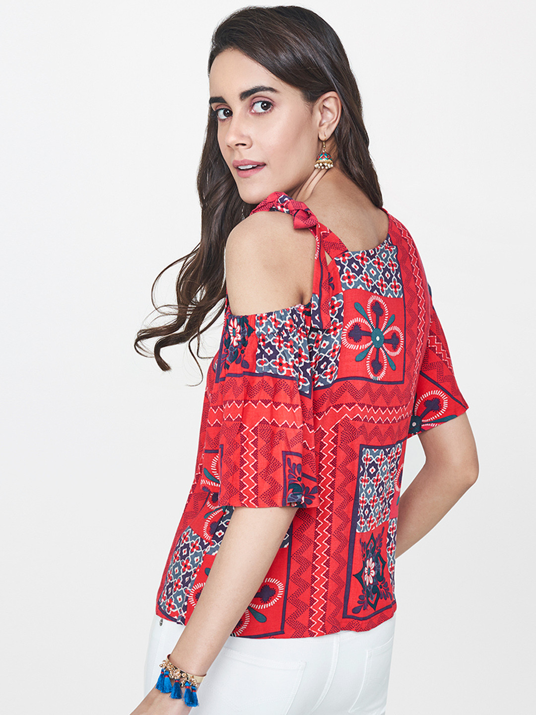 

Global Desi Women Red Printed Top