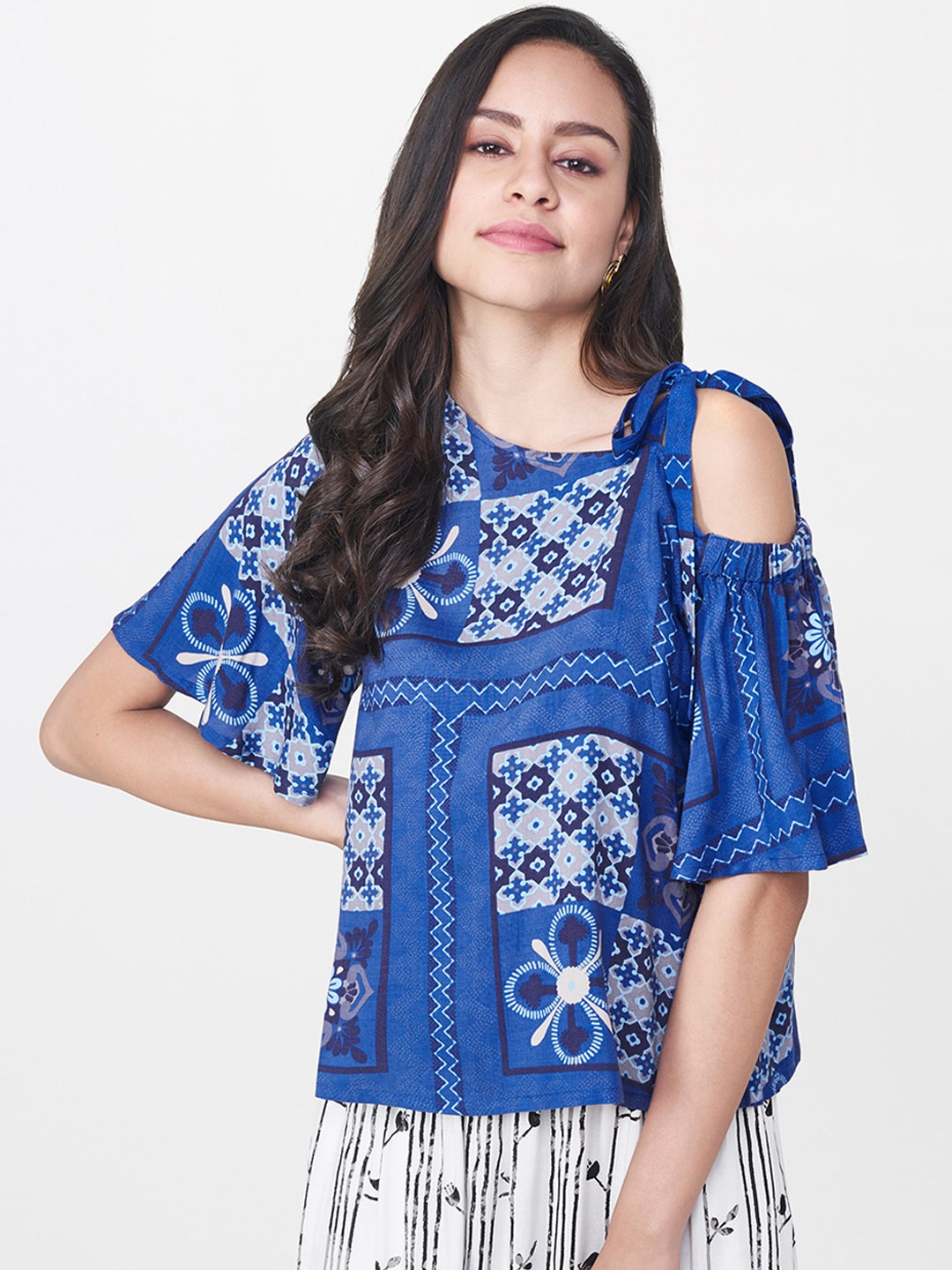 

Global Desi Women Blue Printed Top
