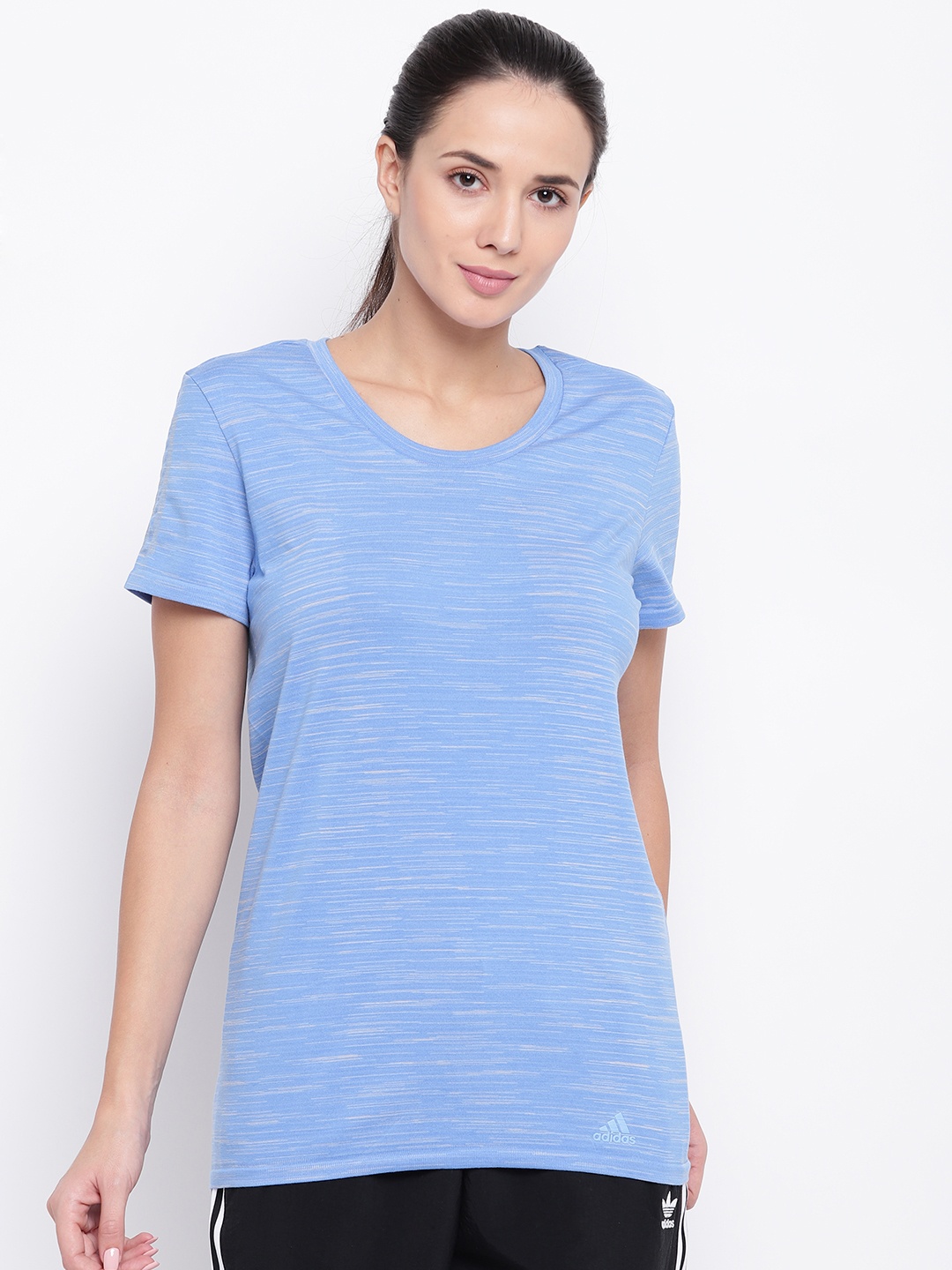 

ADIDAS Women Blue & Grey Self-Design 25/7 Code Round Neck T-shirt