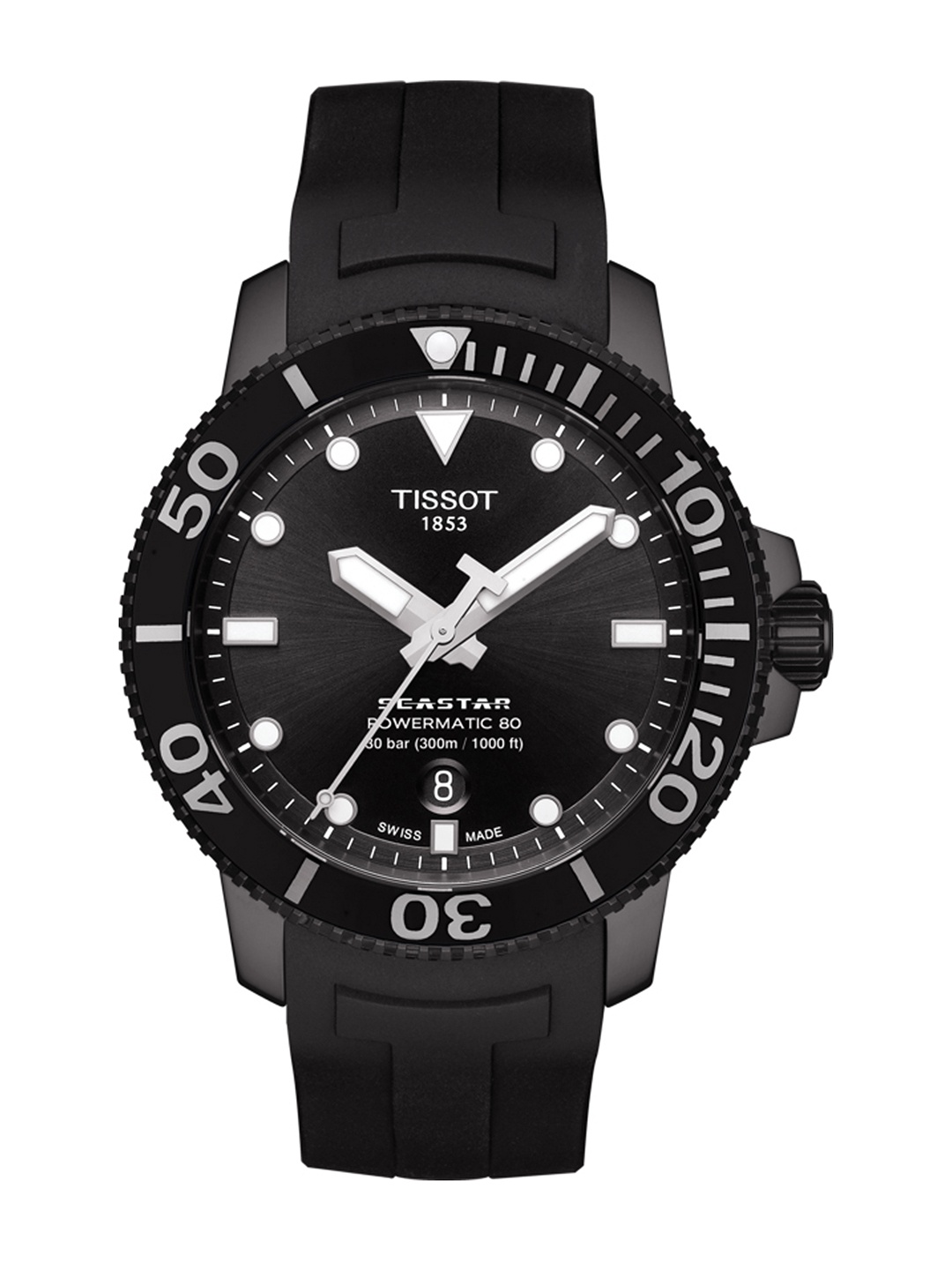 

TISSOT Men Black Seastar 1000 Powermatic 80 Swiss Automatic Analogue Watch T1204073705100